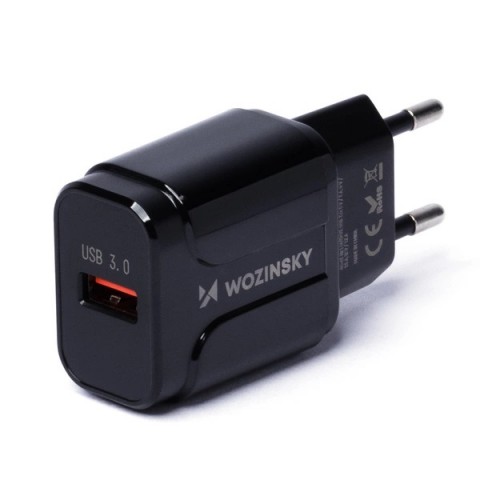 Tinklo įkroviklis 220V USB 3.0 3A juodas (black) Wozinsky WWC-B02 